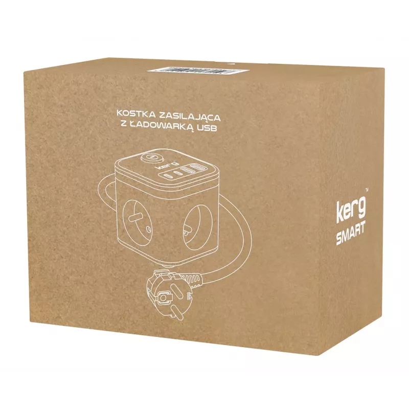 Ilgintuvas Kerg SMART M02728 – 3 kištukiniai lizdai Type F, 4 USB (1×USB-C + 3×USB-A), 1,5 m laidas, 16A/250V