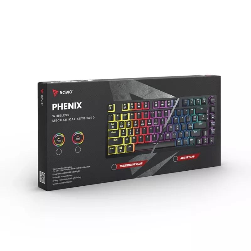 Belaidė mechaninė klaviatūra Savio SAVGK-PHENIX YELLOW PUDDING, Gateron Yellow Pro, 75 %, geltona, USB