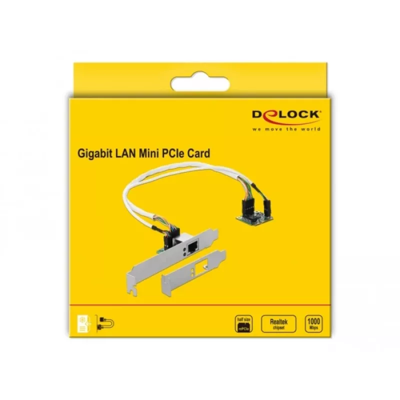 DeLOCK Mini PCIe I/O PCIe pusės dydžio 1 x Gigabit LAN Low Profile – tinklo adapteris – PCIe Half Mini Card – Gigabit Ethernet x 1 (95265)