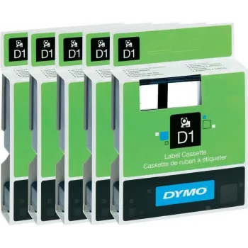 Dymo D1 etikečių juostų rinkinys 6 mm – 5 ritinėliai (balta, geltona, skaidri, juodas spausdinimas)