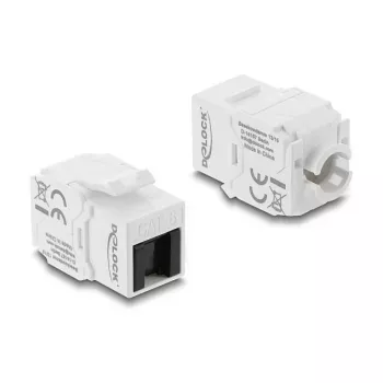 Keystone modulis DELOCK RJ45 į LSA Cat.6 UTP beįrankis su dulkių dangteliu, plokščias, 16×31.8×19.4 mm, balta/juoda