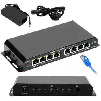 Extralink PoE Switch KRATOS 7x Gigabit PoE, 1x Uplink RJ45, Maitinimo šaltinis 24V 2.5A, 60W