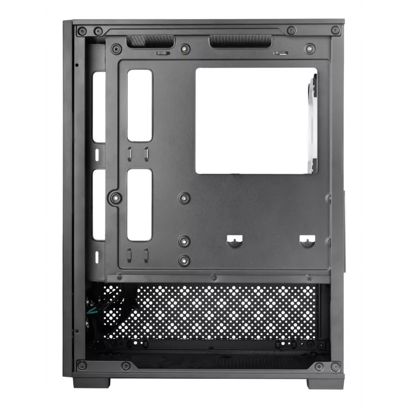 Mini bokso korpusas TACENS Mars Gaming MC-SE2 — Mini-ITX / Micro-ATX, juodas, šoninis langas, maitinimo šaltinis apačioje, palaiko 2x2,5 colio + 1x3,5 colio