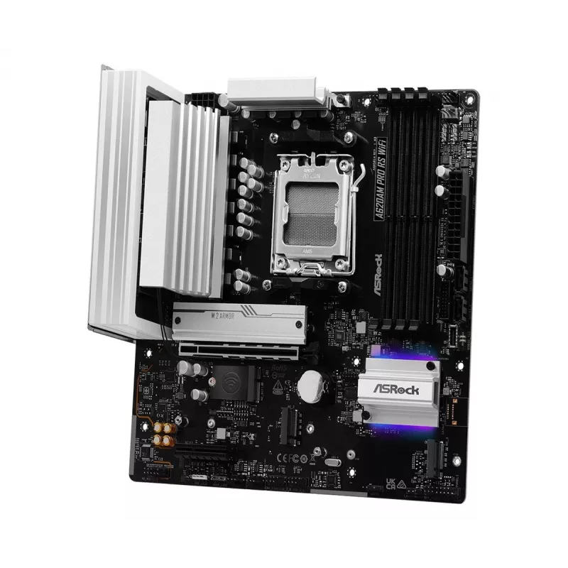 Motininė plokštė ASROCK A620AM PRO RS WIFI AM5 microATX, AMD A620, 4×DDR5, Wi‑Fi, HDMI, DP, 3×M.2, 2×SATA, 7.1 garso, 1Gb LAN