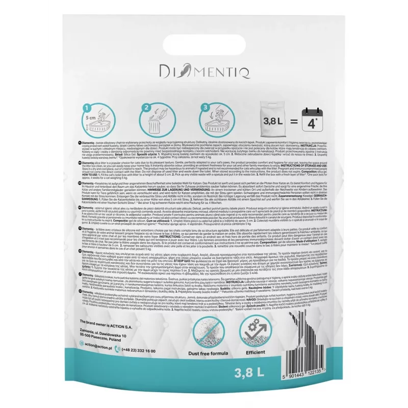 Kreminis kačių kraikas DIAMENTIQ Ocean Breeze 3,8 l – Silikoniniai granulės, 1,5 kg, antibakterinis, be dulkių