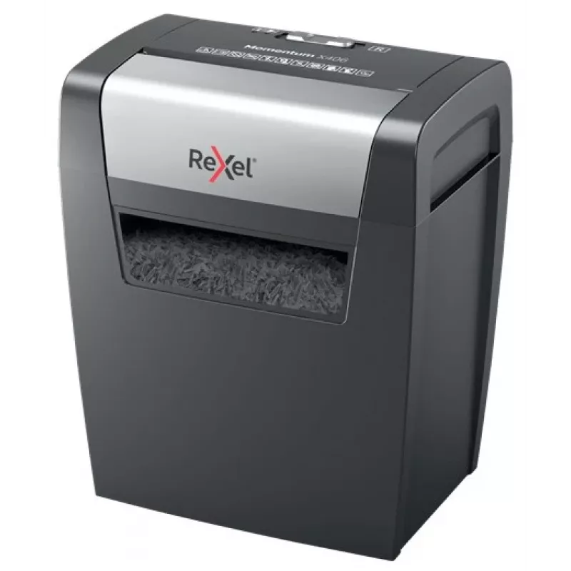 Rexel Momentum X406 kryžminio pjovimo popieriaus smulkintuvas P4, 4 x 28 mm, 15 l, 6 lapų, 70 dB