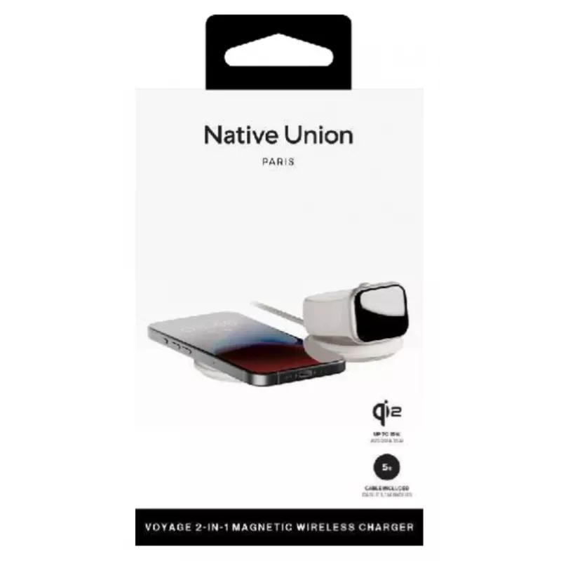 Nešiojamas 2-in-1 belaidis įkroviklis native union Voyage 2-In-1 Wireless Charger Sandstone USB išmaniesiems telefonams šviesiai pilka