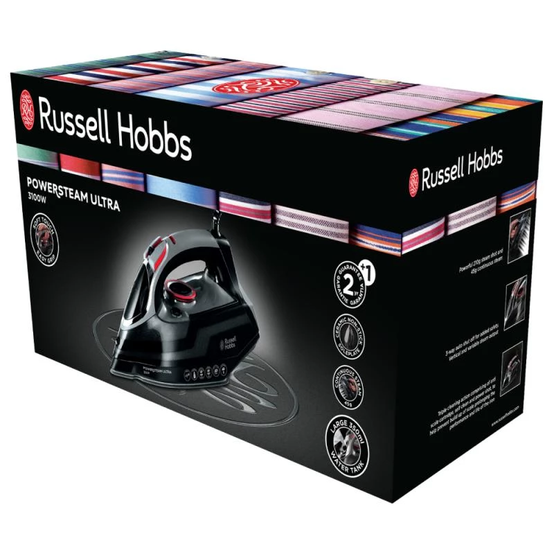 Russell Hobbs 20630-56 lygintuvas sausas ir su garais, keraminis padas, 3100 W, juoda, pilka
