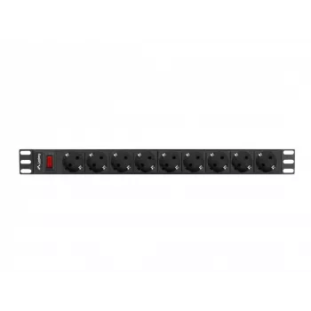 Lanberg PDU-09F-0300-BK maitinimo paskirstymo blokas, 9x F tipo lizdai, 3 m kabelis, aliumininis korpusas, 10 A