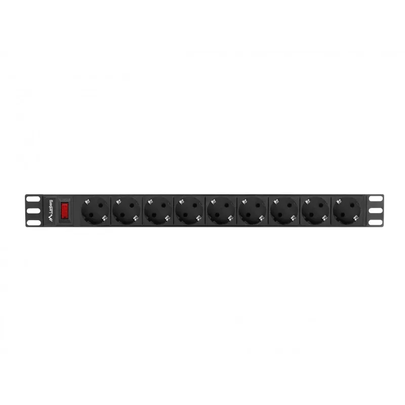 Lanberg PDU-09F-0300-BK maitinimo paskirstymo blokas, 9x F tipo lizdai, 3 m kabelis, aliumininis korpusas, 10 A