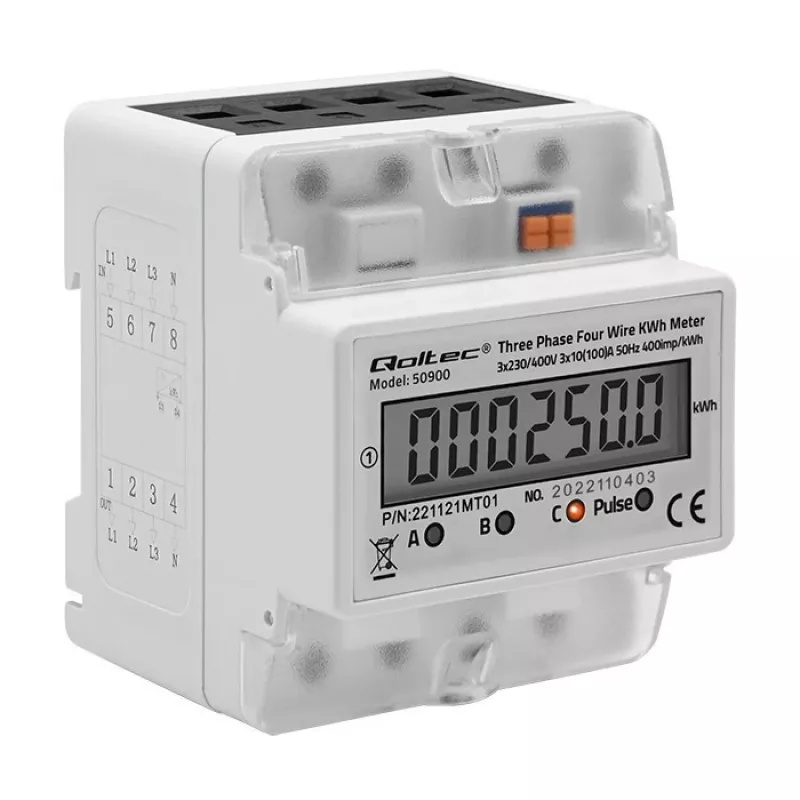 Trifazis elektroninis elektros energijos skaitiklis QOLTEC 50900 400V LCD 4P