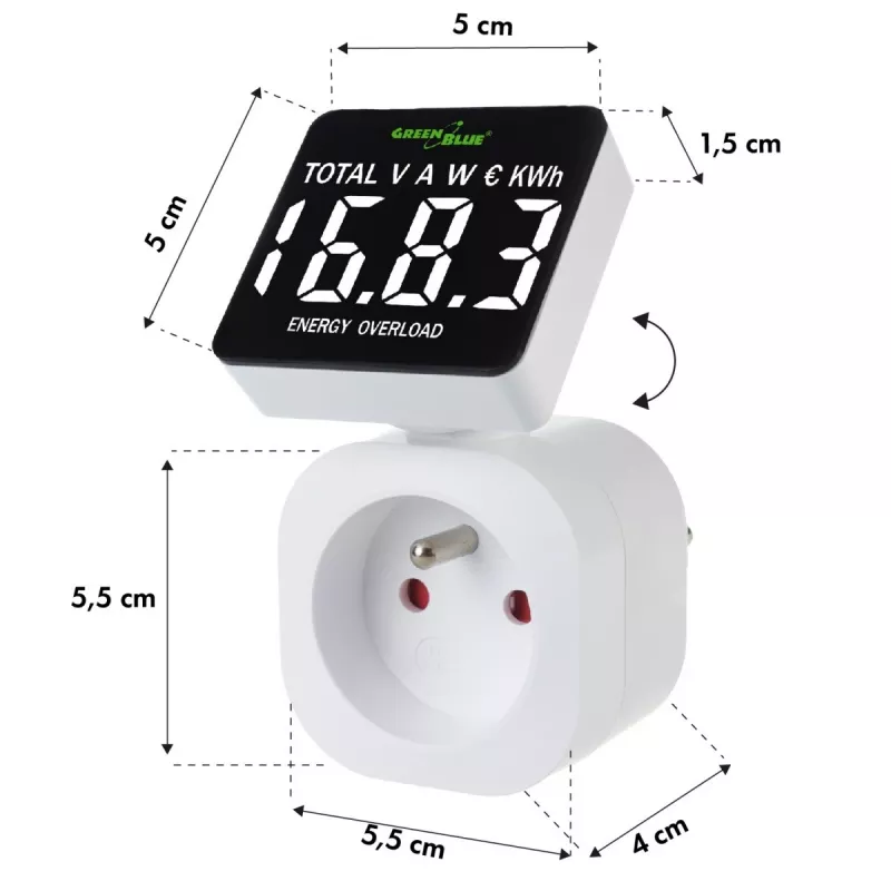 Energijos matuoklis GreenBlue GB620E 220V, 16A, kištukinis galios/energijos monitorius