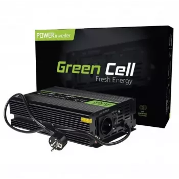Inverteris Green Cell INV07, 12 V DC į 230 V AC, 300 W, gryna sinusinė banga, C tipo kištukas, juodas