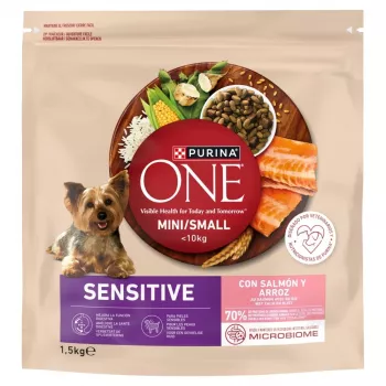 PURINA ONE MINI šunų ėdalas jautriems šunims su lašiša ir ryžiais 1,5 kg