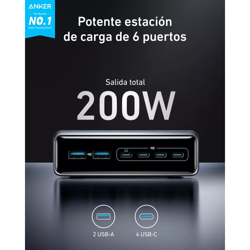 Kroviklis GeNPrime 200W GaN 4xUSB-C 2xUSB-A Juodas