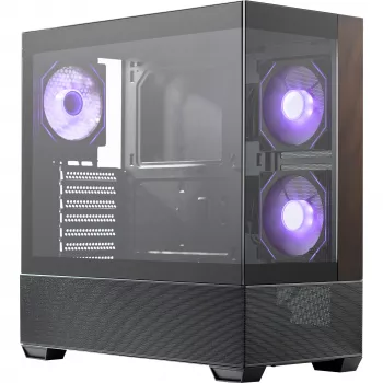 Cooler Master Elite 690 PC korpusas, Midi bokštas, ATX, grūdintas stiklas - 4x ARGB ventiliatorius, medis, juoda
