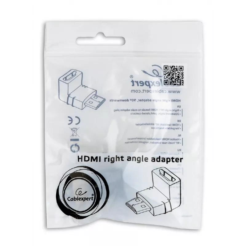 HDMI adapteris GEMBIRD A-HDMI90-FML, HDMI į HDMI, 90° kampinis, juodas