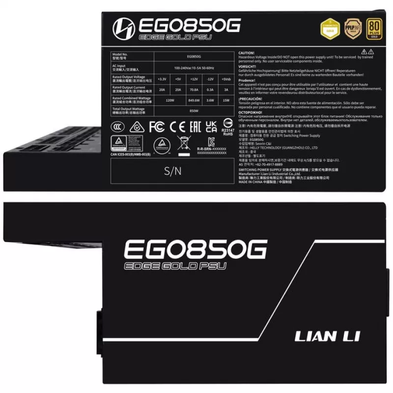 Maitinimo blokas LIAN LI EDGE GOLD 850 — 850 W, 80 PLUS Gold, aktyvus PFC
