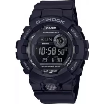 Skaitmeninis laikrodis CASIO GBD-800-1BER — korpusas iš dervos 48.6 mm, juostelės plotis 15.5 mm, atstumas tarp auselių 54.1 mm, juodas