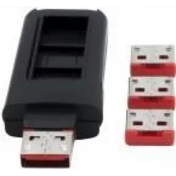EXSYS EX-1114-R USB Type-A prievadų užraktas, 4 rakinami dangteliai USB-A lizdams su raktu, raudonas