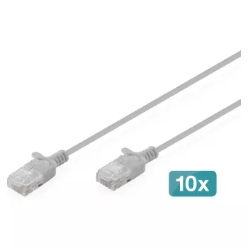 Tinklinis jungiamasis laidas DIGITUS CAT 6 U-UTP Slim 0,5 m pilkas, pakuotė po 10 vnt.