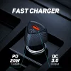 Automobilinis kroviklis Tellur FCC10 38W 6A PD20W QC3.0 – USB-C ir USB-A maitinimo adapteris