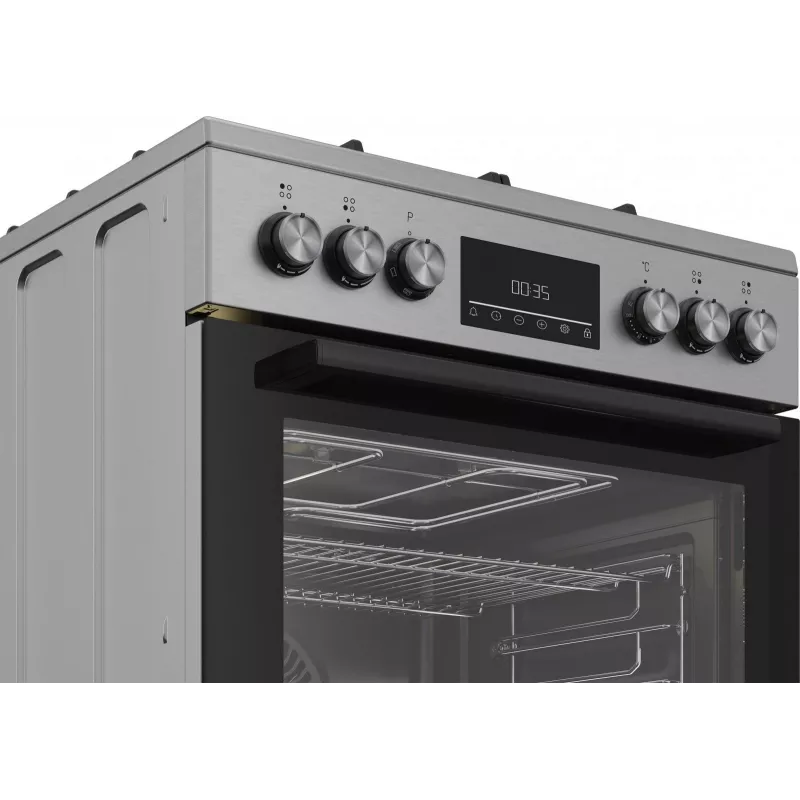 Laisvai pastatoma dujinė-elektrinė viryklė BEKO FBM62330GXTN 60 cm, 4 dujiniai degikliai, 72 L elektrinė orkaitė, energijos klasė A