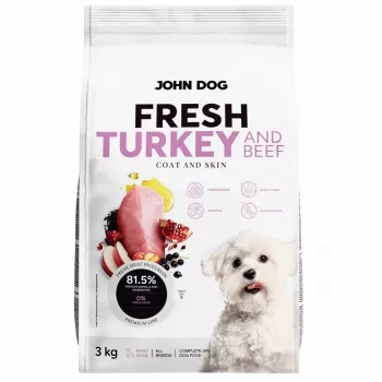 Sausas šunų ėdalas john dog ADULT FRESH TURKEY & BEEF 3 kg