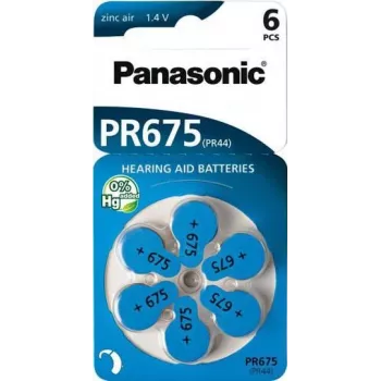Klausos aparatų baterijos Panasonic PR 675 (dydis 10), 605 mAh, cinko-oro, pakuotė po 6 vnt.