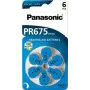 Klausos aparatų baterijos Panasonic PR 675 (dydis 10), 605 mAh, cinko-oro, pakuotė po 6 vnt.