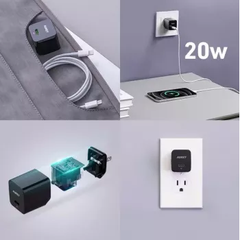 Sieninis įkroviklis Aukey PA-Y20S 20W USB-C Power Delivery, kompaktiškas, vieno prievado
