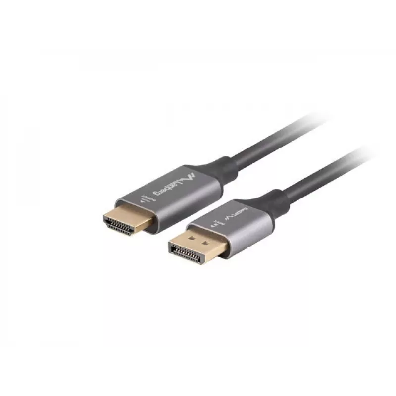 LANBERG DisplayPort (vyriškas) – HDMI (vyriškas) kabelis 1 m, 4K, juodas ir sidabrinis