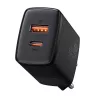 Vidinis USB greitasis įkroviklis Baseus CCXJ-B01 — 2 prievadai (USB-C PD 20W + USB-A QC3.0 18W), 100–240V, juodas