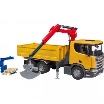 BRUDER Scania Super 560R statybinis sunkvežimis su kranu ir 2 padais