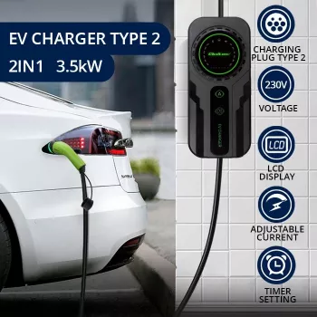Nešiojamas EV įkroviklis QOLTEC 52468 Type 2, 3,5 kW, 16 A, 5 m laidas, IP65
