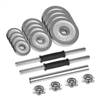 Reguliuojami hanteliai Rebel Chrome 20 kg su dėklu ir štangų strypais (2) — svareliai 2,5 kg, 1,25 kg, 0,5 kg