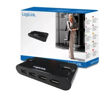 LOGILINK USB 2.0 4 prievadų USB mazgas su maitinimo šaltiniu, juodas