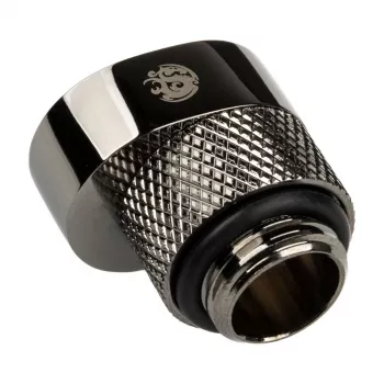 Adapteris BitsPower X-Cross G1/4 colio vyras į G1/4 colio moterį, 5 mm poslinkis, blizgus juodas