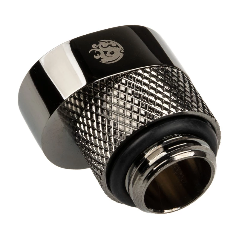 Adapteris BitsPower X-Cross G1/4 colio vyras į G1/4 colio moterį, 5 mm poslinkis, blizgus juodas