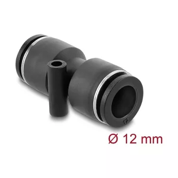 Pneumatinė jungtis DELOCK 12 mm tiesi su tvirtinimo anga, metalo/plastiko korpusas, vidinis sriegis, ilgis 49 mm