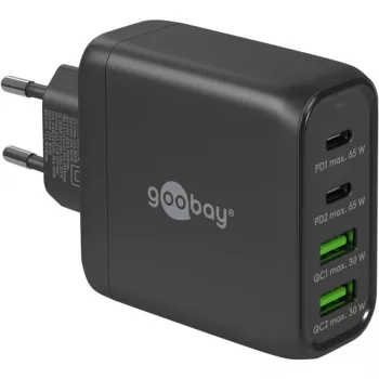 Goobay 64817 Įkroviklis mobiliesiems įrenginiams, ausinėms, išmaniesiems telefonams, planšetėms, juodas, AC greitasis įkrovimas, vidaus naudojimui (64817)