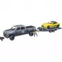 BRUDER 2504 žaislinis automobilis Dodge RAM 2500 su priekaba ir roadsteriu