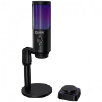 LORGAR SMP40, RGB mikrofonas su išoriniu nutildymo mygtuku ir metaliniu stovu, Juoda