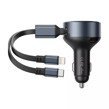 Automobilinis kroviklis Vention FFOB0 30W su USB‑C į Lightning kabeliu, 30 W išėjimas iPhone įkrovimui