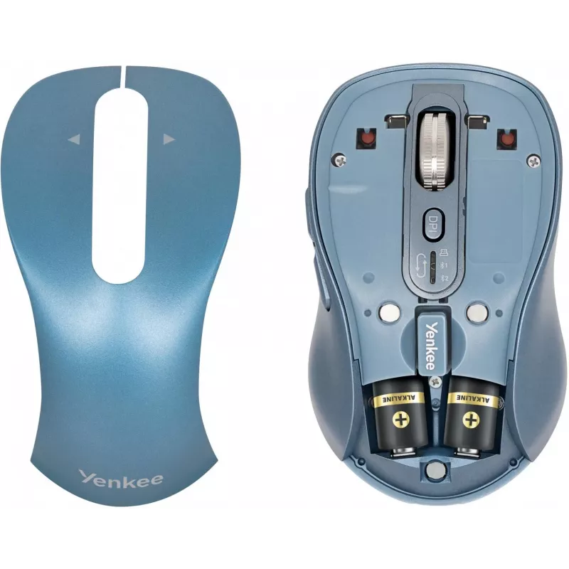 Belaidė pelė YENKEE YMS2010BE dviejų režimų ergonomiška, 2,4 GHz USB imtuvas + Bluetooth 5.1, 4 lygių DPI 1000–3200, 6 mygtukai