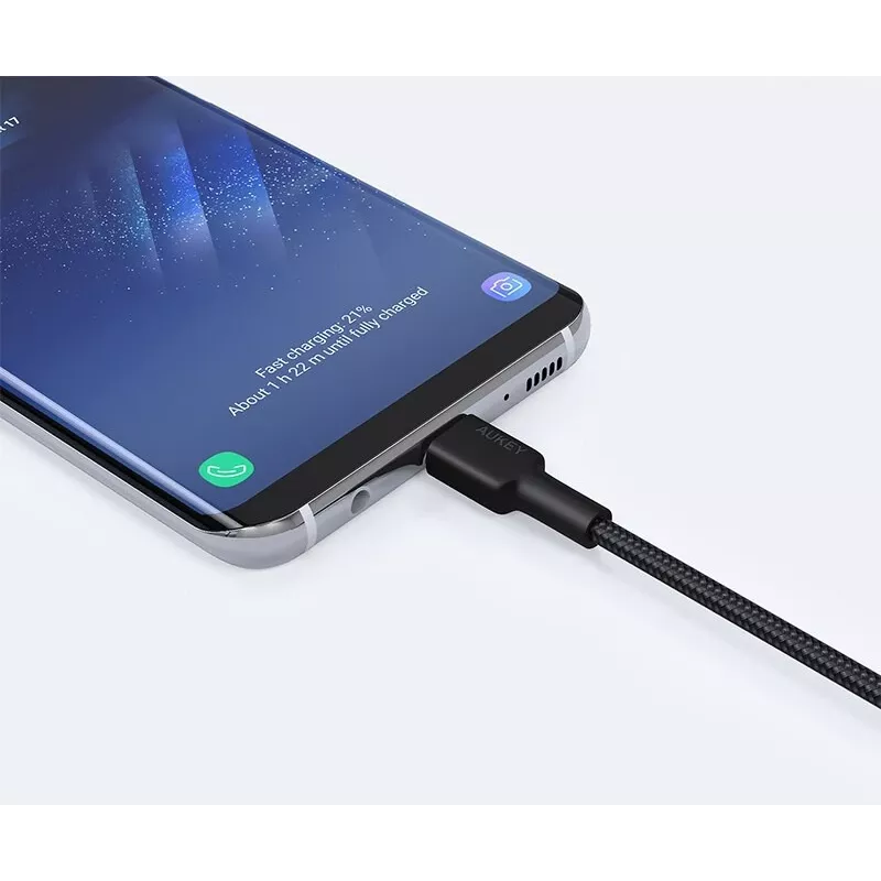 USB-C į USB-A laidas Aukey CB-CA2, nailoninis pintas, Quick Charge 3A, 1 m