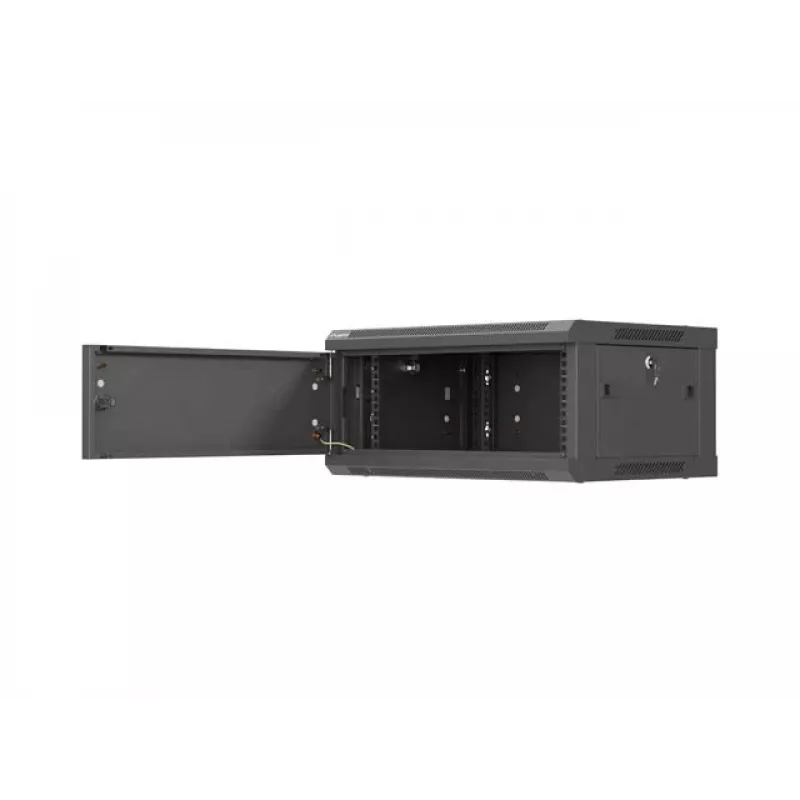 Sieninis 19 colių stelažo korpusas LANBERG 4U 600x450 mm juodas su metalinėmis durelėmis