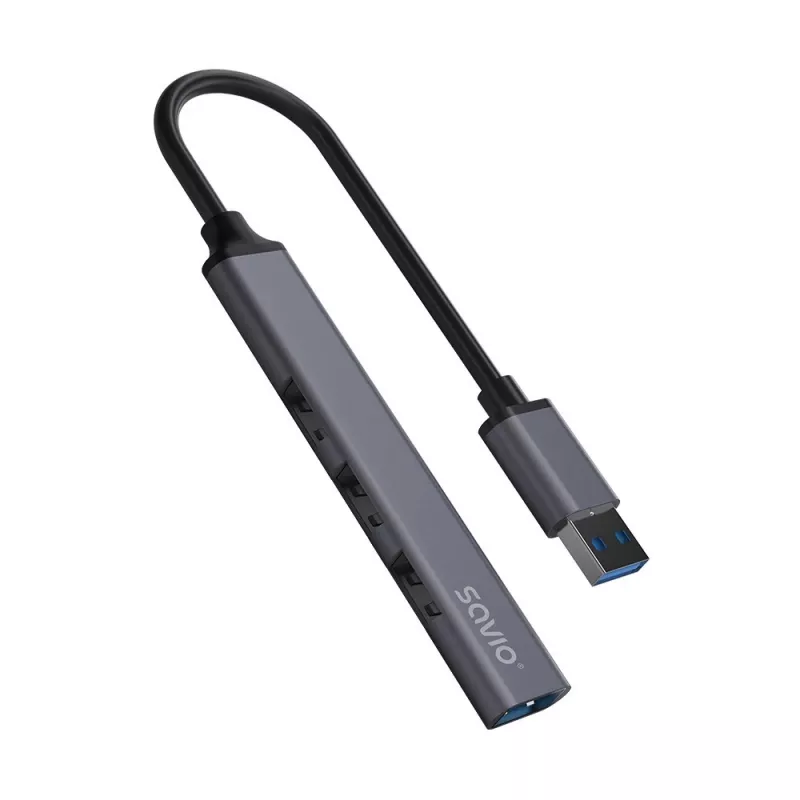USB šakotuvas SAVIO AK-70, 7 prievadų USB 3.0, 4 naudojami prievadai, USB Type-A šeimininko jungtis, 5 Gbit/s perdavimo greitis, garantija 2 metai