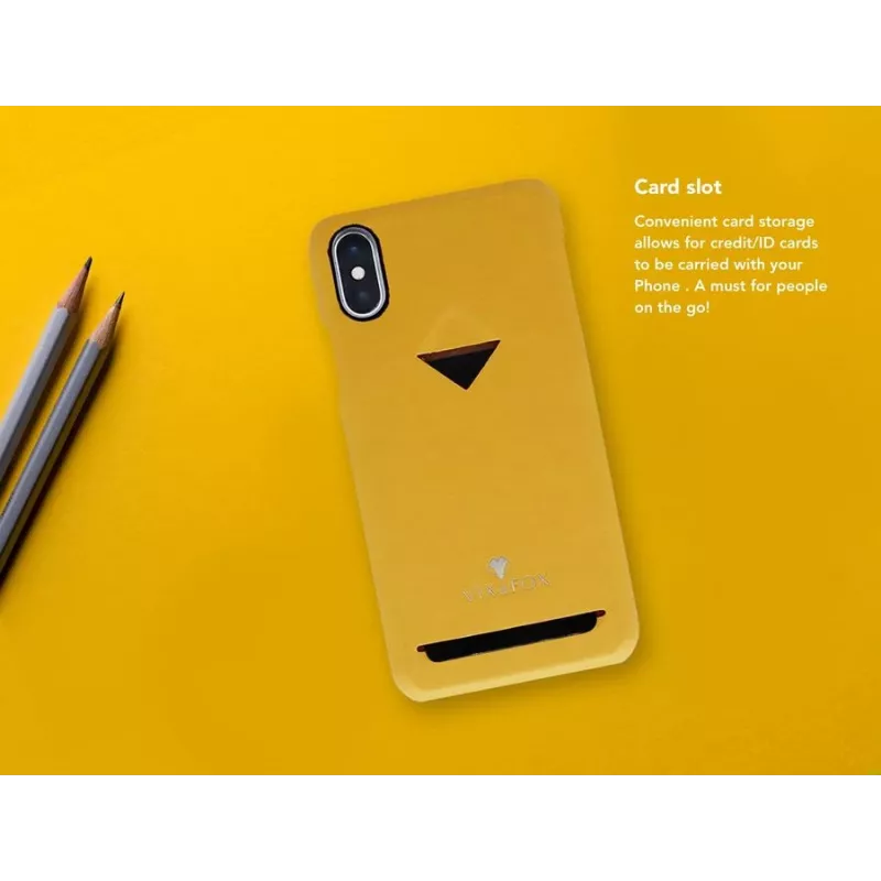 VixFox užpakalinis dėklas su kortelių kišene iPhone XR, garstyčių geltona, plonas apsauginis dėklas