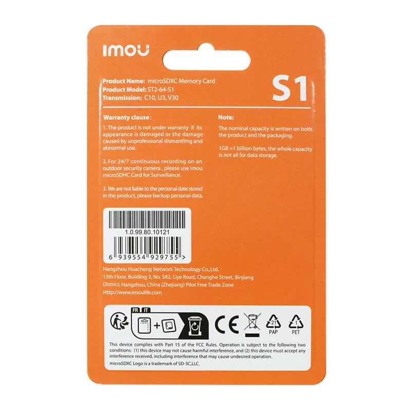 MicroSD atminties kortelė IMOU ST2-64-S1 64 GB, Class 10, Skaitymas 95 MB/s, Rašymas 35 MB/s, U3 V30